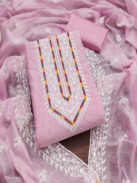 KALINI Floral Lucknowi Embroidered Cotton Unstitched Dress Material