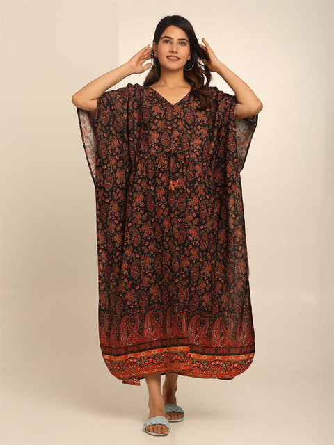 CRAFTBAZAR Floral Print Maternity Kaftan Maxi Dress