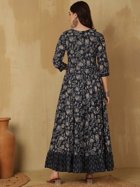 GLAM ROOTS Floral Printed Gotta Patti Cotton Tiered Anarkali Kurta - Image 5