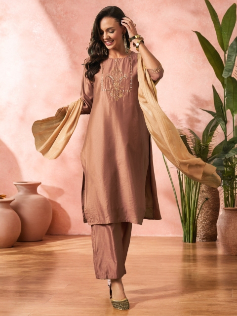 Sangria Women Printed Kurta with Palazzos & Dupatta Set