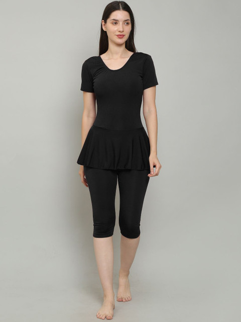 MEGASKA Knee Length Removable Chest Pads One Piece Frock Style Swimming Dress