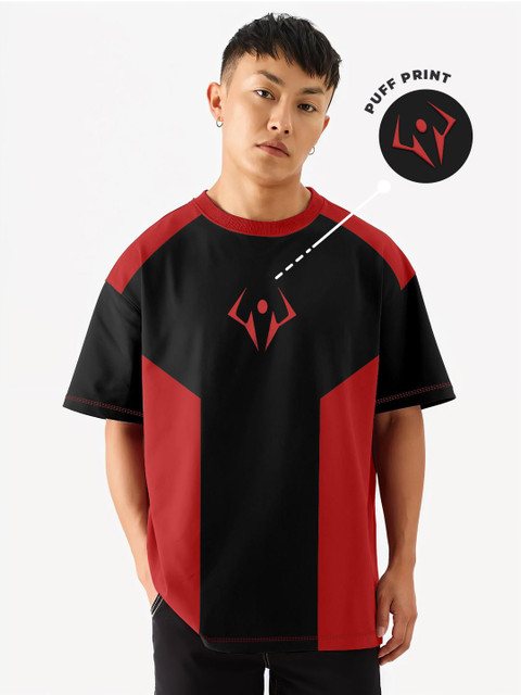 Crazymonk Men Printed Drop-Shoulder Sleeves Applique T-shirt