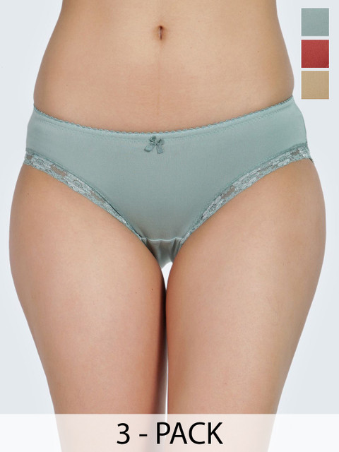 LADYLAND Pack Of 3 Assorted Floral Hipster BriefsCURLY-GREEN+MAROON+SKIN-S