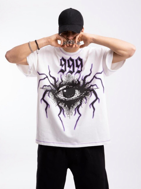 LAUREN ADAMS Men Graphic Round Neck Oversized T-shirt