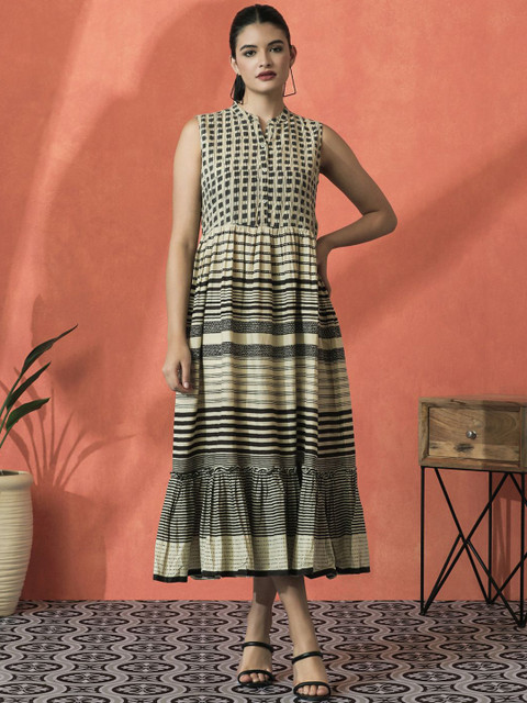 Sangria Printed Pure Cotton A-Line Ethnic Dress