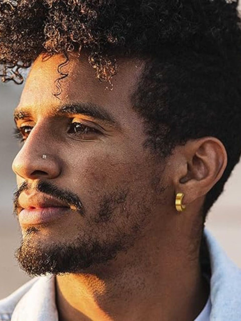 The Roadster Lifestyle Co. Men Stainless Steel Clip-on Press Circular Hoop Earrings