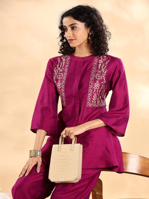 Anouk Embroidered Mandarin Collar Tunic With Trouser - Image 7
