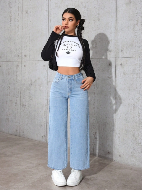 NU CLOTHS Women Jean Wide Leg High-Rise Stretchable Jeans