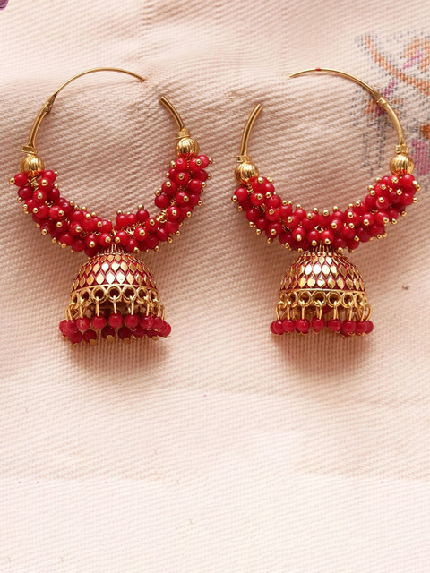 Anouk Gold-Plated Beaded Dome Shaped Jhumkas