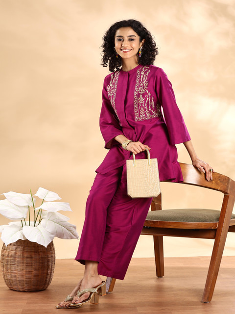 Anouk Embroidered Mandarin Collar Tunic With Trouser - Image 6