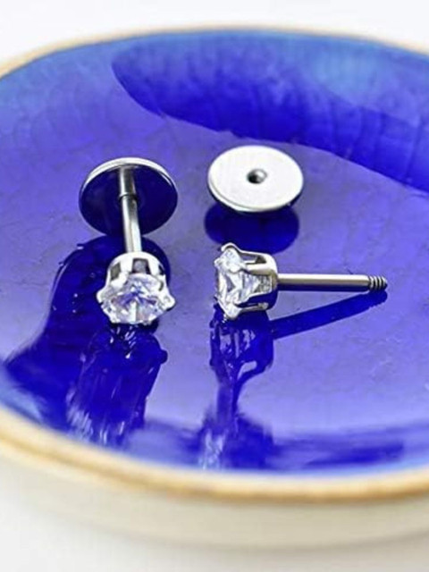 The Roadster Lifestyle Co. Men Stainless Steel CZ Studded Contemporary Studs