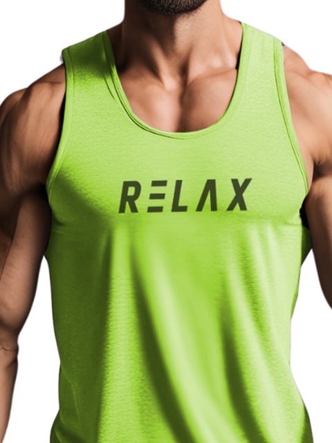 3Colors Printed Round Neck Gym Vest VEST-NCUT-RELAX-GREEN_M - Image 2