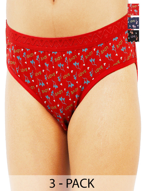 LADYLAND Pack Of 3 Hipster Briefs HONEY+RED+BLACK+LIGHT BLUE-SKU-S