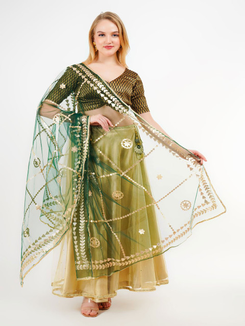 Karthav Fashion Floral Embroidered Gotta Patti Net Dupatta