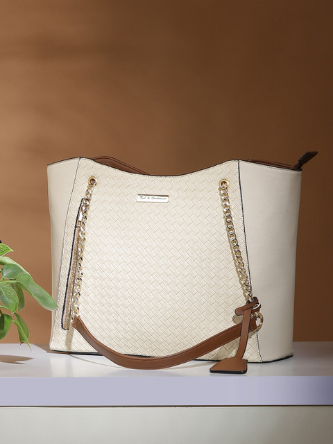 Mast & Harbour Textured Structured Tote Bag with Tasselled