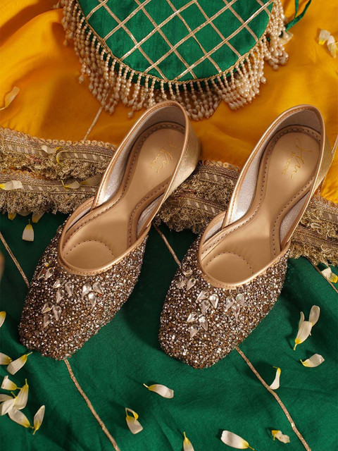 JM Looks Embellished Round Toe Flat Jutti with Comfortable Sole For Womens & Girls