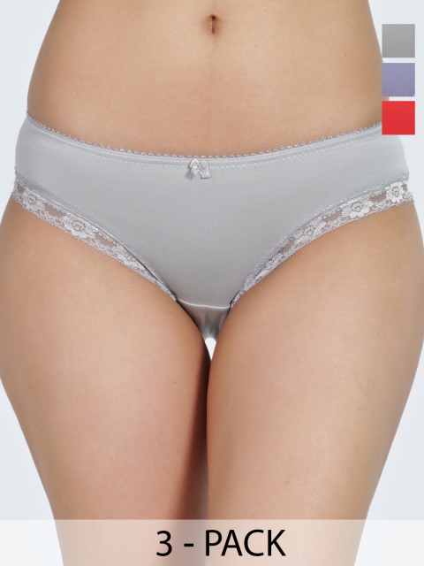 LADYLAND Pack Of 3 Assorted Cotton Hipster Briefs CURLY-GREY+PURPLE+RED-S