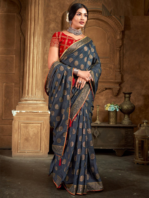 Reboot Fashions Embellished Zari Silk Blend Designer Bhagalpuri Saree