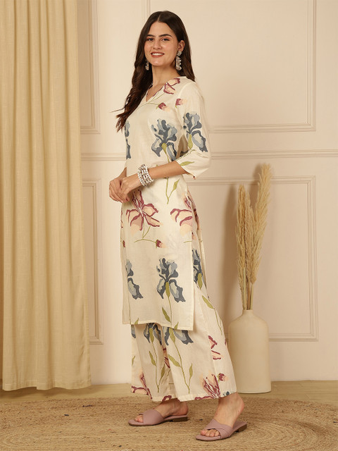 Anouk Rustic Women Floral Printed Regular Pure Cotton Kurta with Palazzos