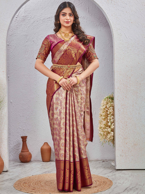 Tankori Woven Design Zari Silk Blend Designer Dharmavaram Saree
