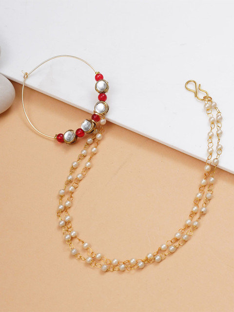BeAbhika Gold-Plated Kundan Chained Nosepin