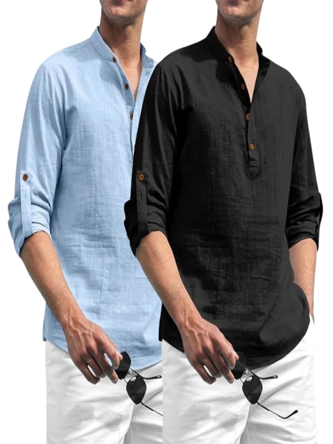 EdinWolf Band Collar Pure Cotton Slim Fit Short Kurta
