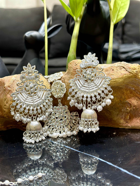 Anouk Bridal Rhodium Plated Dome Shaped Jhumkas Earrings