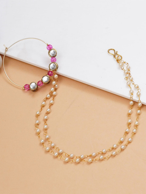 BeAbhika Gold-Plated Kundan Chained Nosepin