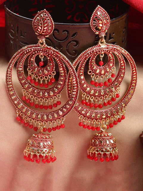 Anouk Gold Plated Artificial Stones Studded And Beaded Contemporary Chandbalis