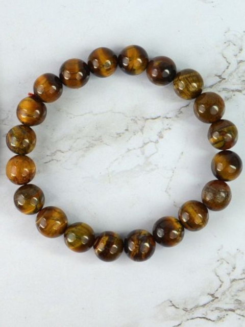 The Roadster Lifestyle Co Men Tiger Eye Beaded Stretchable Bracelet
