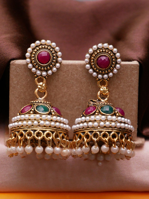 Anouk Gold-Plated Pearls Studded Dome Shaped Jhumkas Earrings
