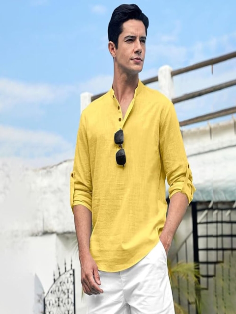 EdinWolf Slim Fit Mandarin Collar Cotton Straight Short Kurta