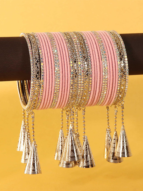 ZULKA Set Of 32 Silver-Plated Metal With Zircon Stones-Studded Latkan Bangles