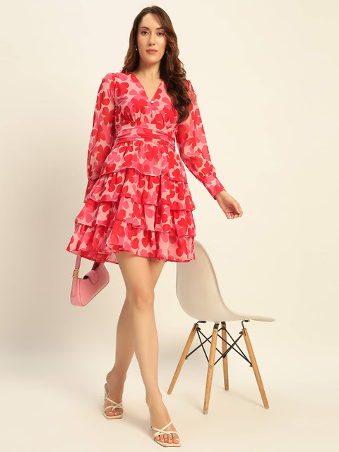 Mast & Harbour Floral Print Georgette A-Line Mini Dress