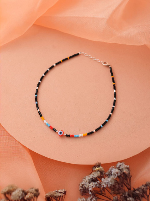 SARAF SILVERETZ 925 Sterling Silver-Plated Artificial Beaded Anklet