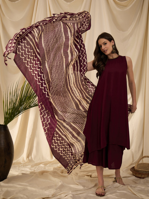 InWeave Women Regular Fusion Kurta with Palazzos & With Dupatta