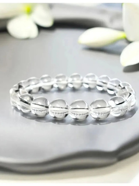The Roadster Lifestyle Co Men Natural Clear Quartz Stretchable Bracelet