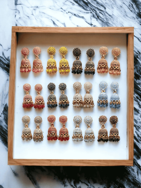 Anouk Set Of 12 Gold Plated Artificial Stones & Beads Contemporary Jhumkas Earrings