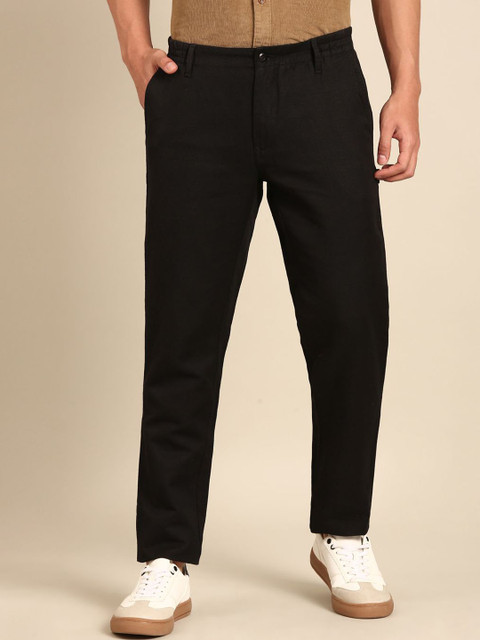 CAVALLO by Linen Club Men Slim Fit Easy Wash Trousers
