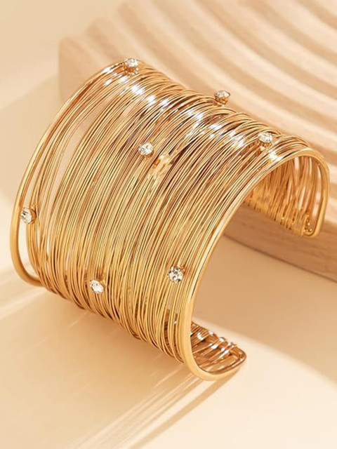 DressBerry Women American Diamond Antique Gold-Plated Cuff Bracelet