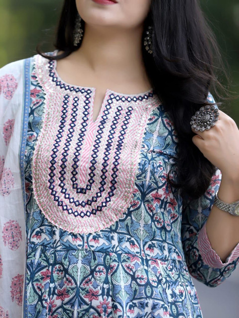 Piludi Women Floral Embroidered Regular Thread Work Kurta with Trousers & With Dupatta - Image 2