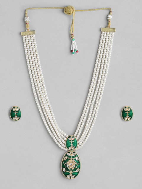 Anouk Gold Plated Layered Beads & Kundan Studded Necklace & Earring Set