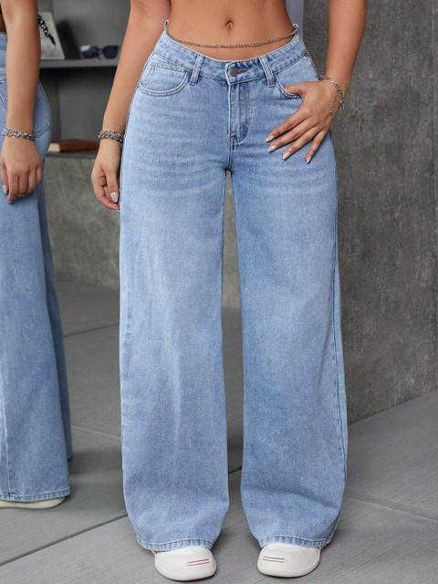 Aadvi Fashion Women Jean Flared High-Rise Low Distress Light Fade Stretchable Jeans