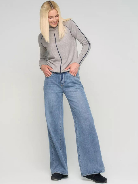 Aadvi Fashion Women Jean Wide Leg High-Rise Low Distress Light Fade Stretchable Jeans