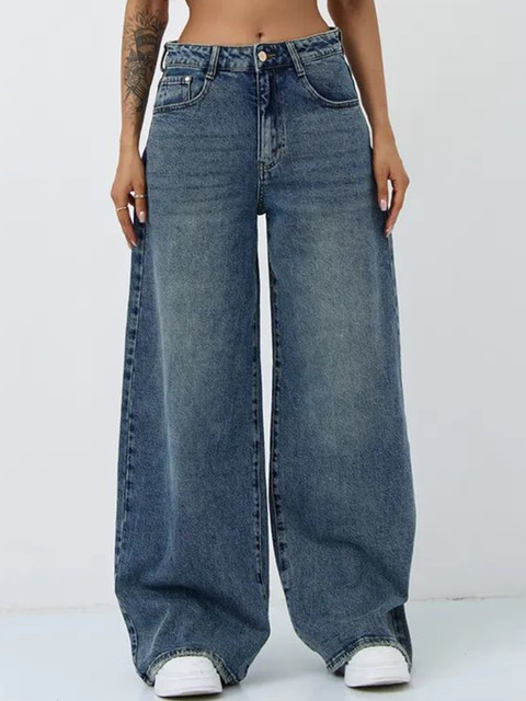 Aadvi Fashion Women Jean Flared High-Rise Low Distress Heavy Fade Stretchable Jeans