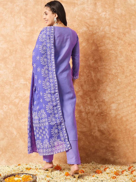 HERE&NOW Women Floral Printed Regular Kurta with Trousers & With Dupatta - Image 5