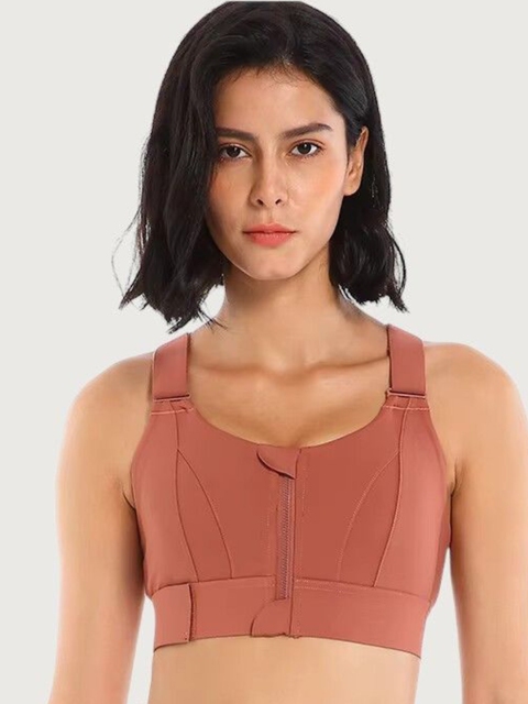 PLUMBURY Full Coverage Front Zip Lightly Padded High Support Workout Sports Bra