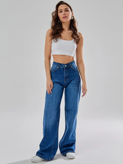 Aadvi Fashion Women Jean High-Rise Low Distress Light Fade Stretchable Jeans - Baggy