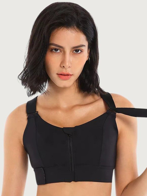 PLUMBURY Full Coverage Front Zip Lightly Padded High Support Workout Sports Bra