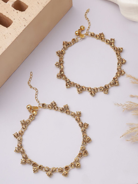 ANIKAS CREATION Gold-Plated Kundan Anklet